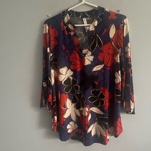 Elegant Floral Women's Blouse - Red, Blue, Black, Cream